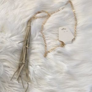 Beige Tassel Necklace on Gold Chain